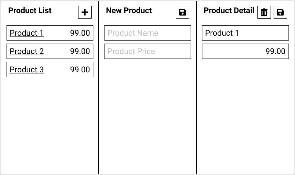 Wireframe of a product management feature